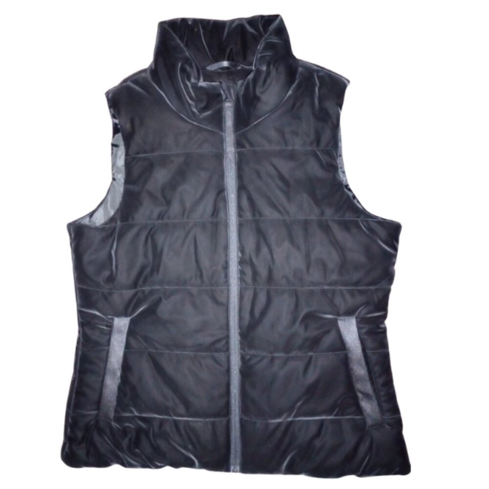 Pacific Trail Black Faux Leather Puffer Vest Women Large L NWOT Quilted Vegan
